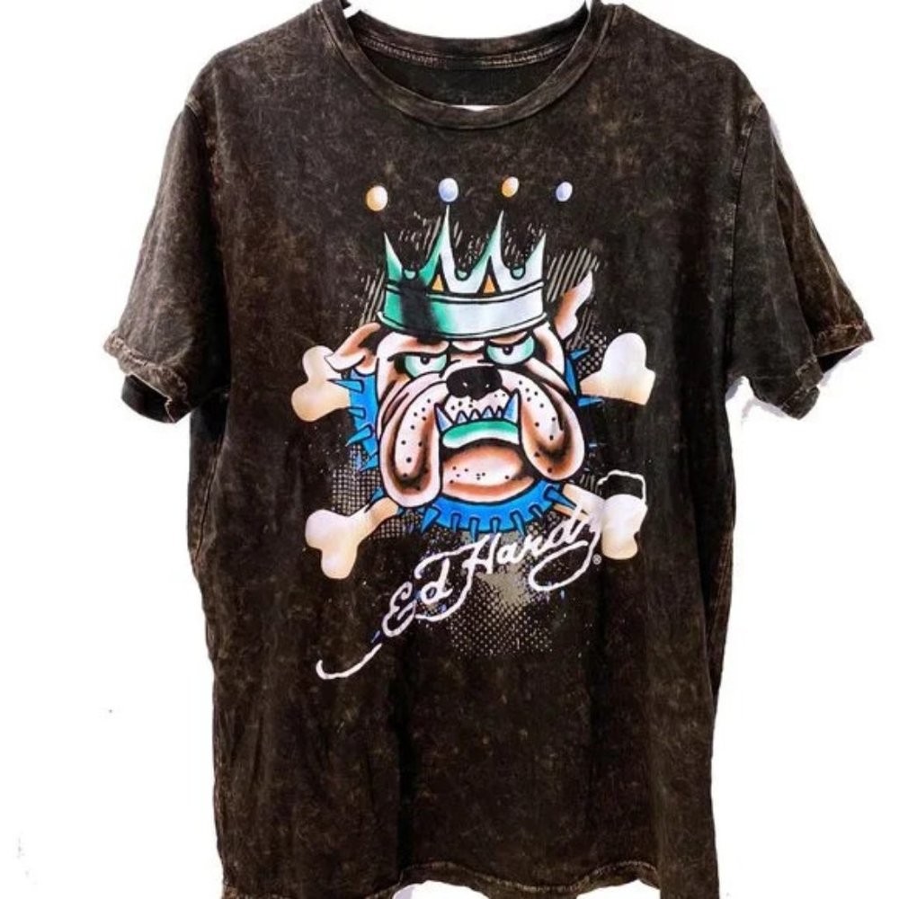 Ed Hardy English Bulldog Acid Washed Shirt